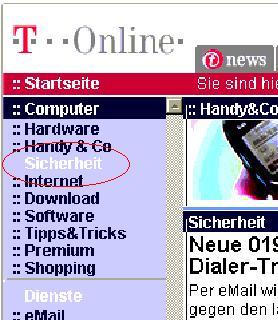 T-Online Seite: Computer