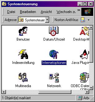Systemsteuerung, Auswahl: Internetoptionen