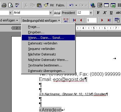 Bedingungsfeld einfügen