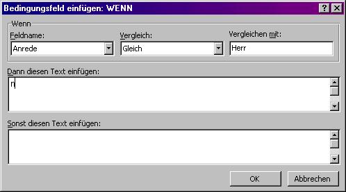 Bedingungsfeld einfügen: WENN