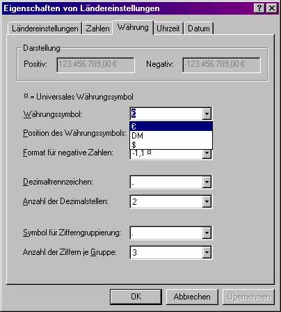 Ländereinstellung/Währung