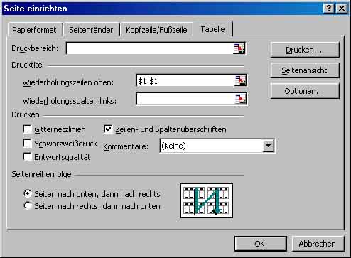 Excel: Menü Datei - Seite einrichten